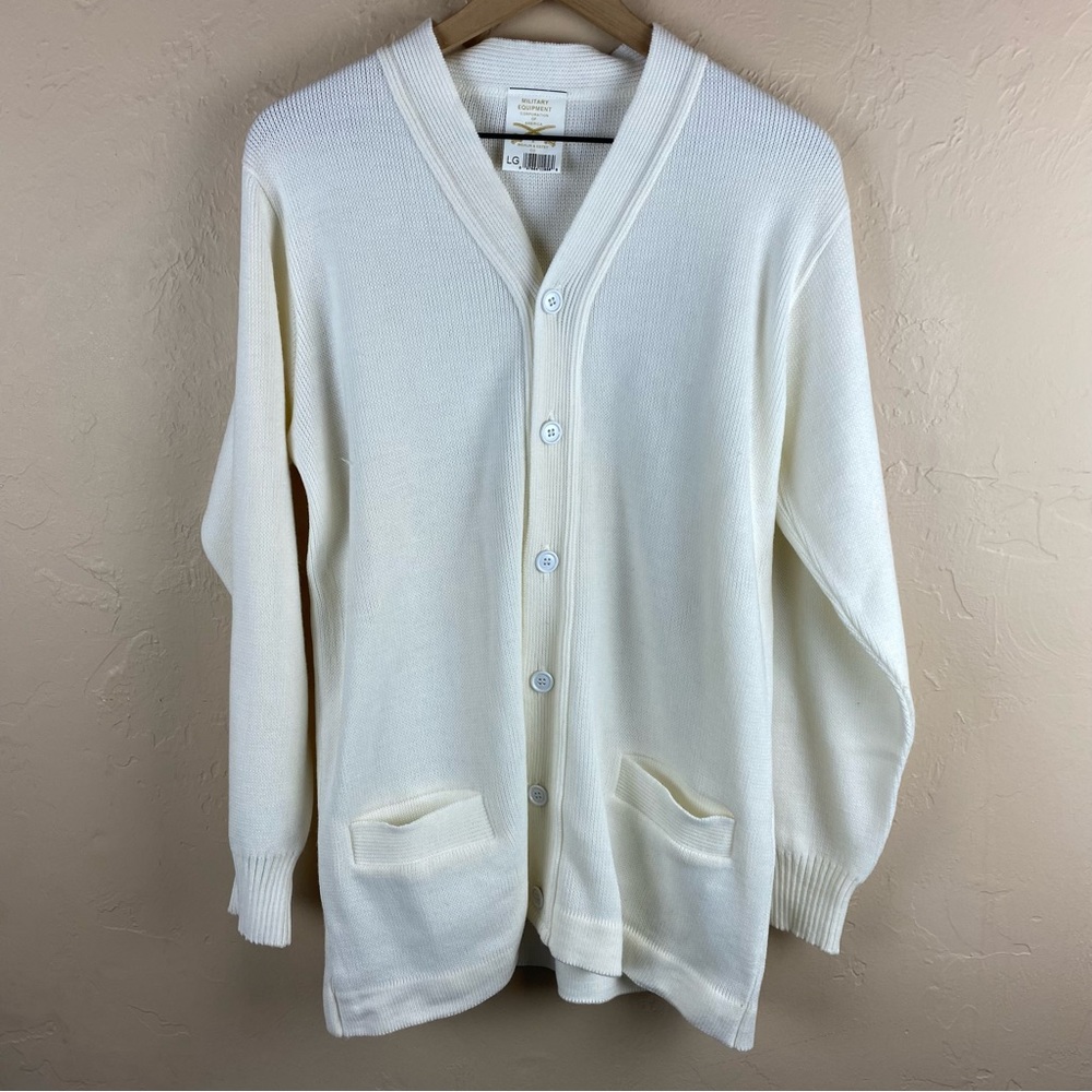 Vintage Military Equipment White Cardigan Sweater Great Britain Large